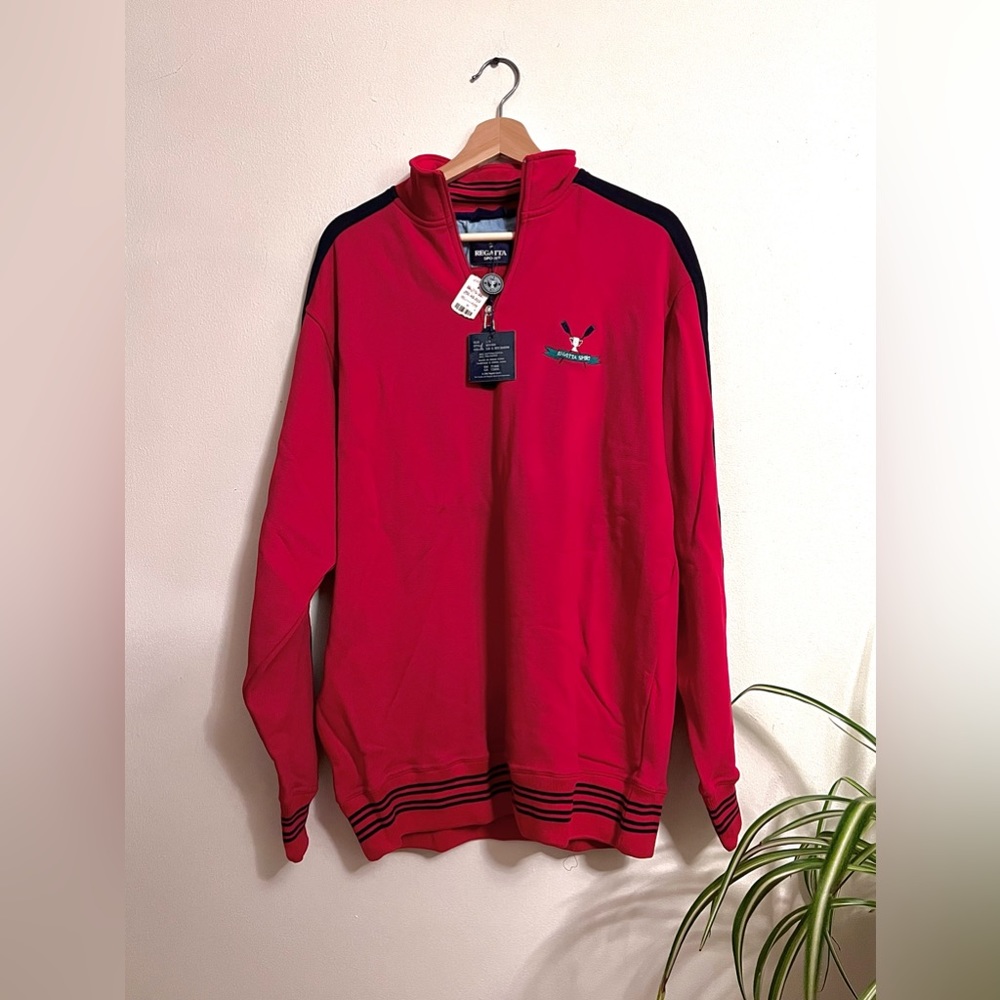 NWT Vintage Unworn 1991 REGATTA SPORT Red Cotton Half Zipped Sweater Size L